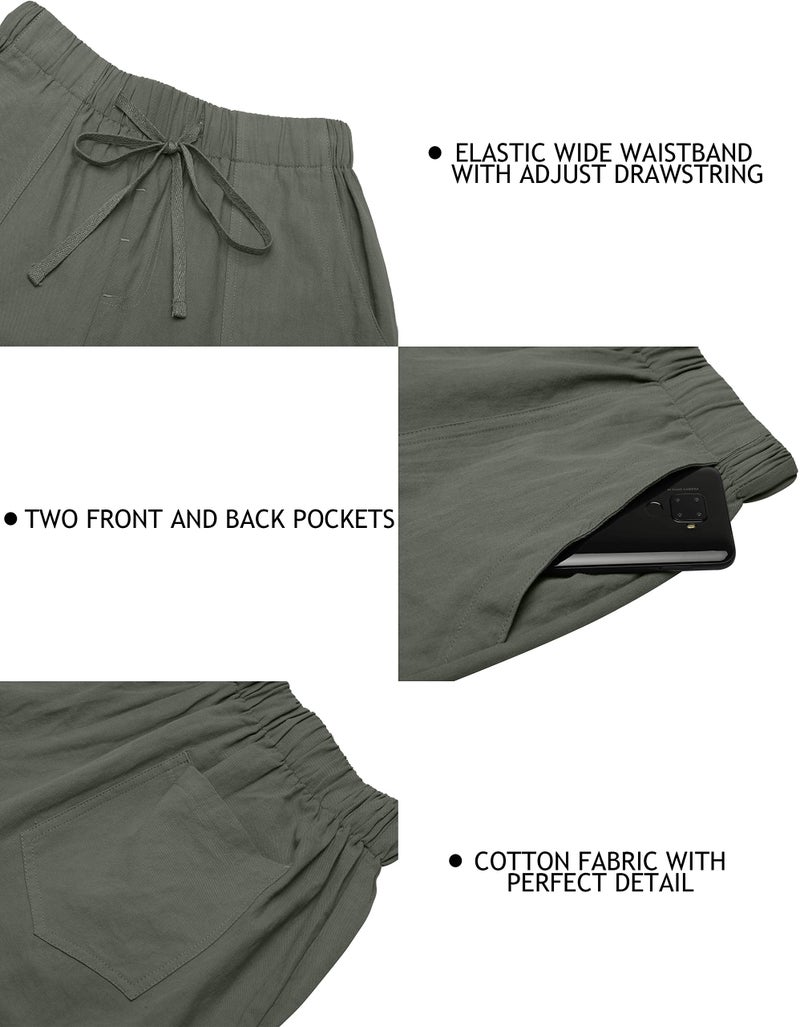 KISSMODA Women's Summer Shorts Solid Drawstring Elastic Waist Casual Linen Cotton Shorts with Pocket - Image 3